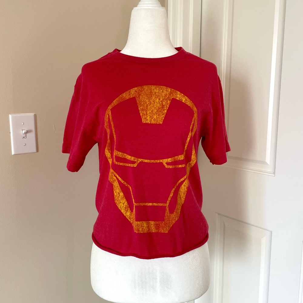 Marvel Avengers Streetwear Iron Man Tee T Shirt, Cut-Off Crop Hem, Size S/M